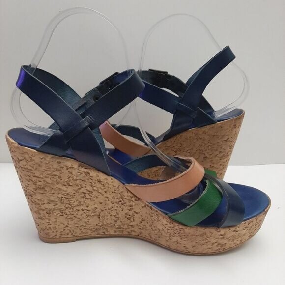 LULU BRAVO Italy Strappy Open Toe Platform Chunky Wedge Heels Sz 8.5 - Picture 12 of 16